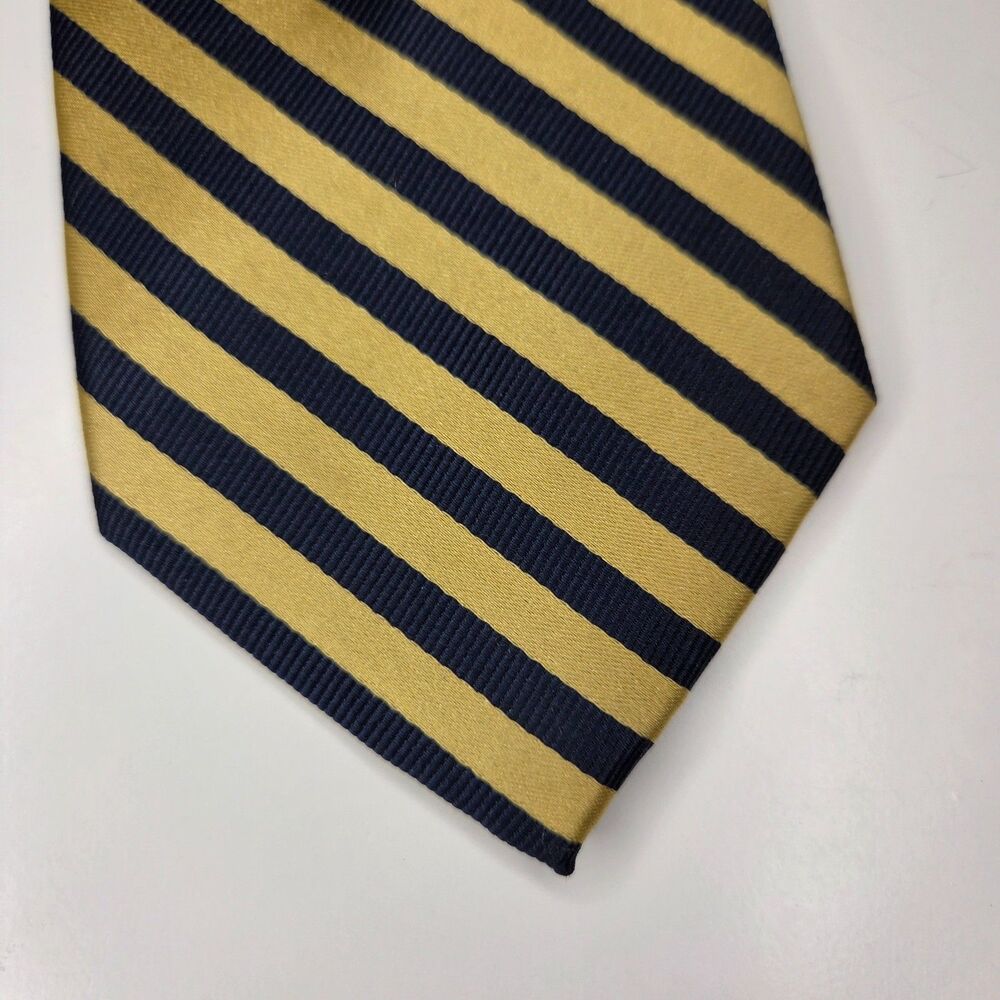 Chaps Navy & Gold Striped 100% Silk Tie Hand Made Men's Necktie